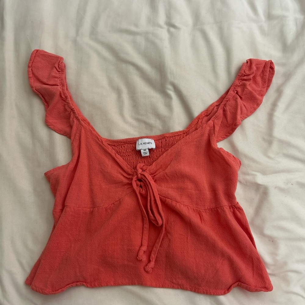 Brandy Melville Coral Ruffled Crop Top